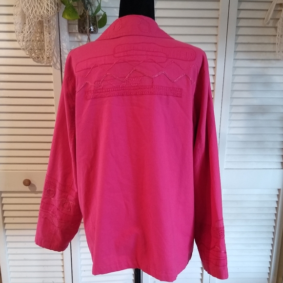 Coldwater Creek 2X Bright Pink Embroidered Button-Up Cotton Shirt Blouse - Picture 2 of 9